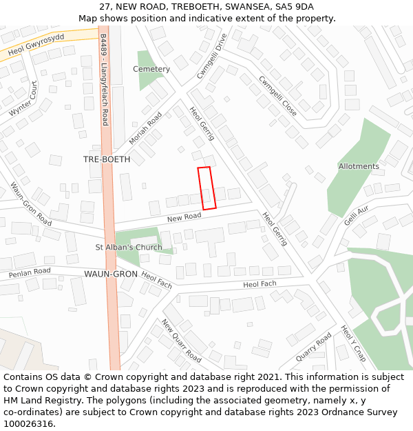 27, NEW ROAD, TREBOETH, SWANSEA, SA5 9DA: Location map and indicative extent of plot