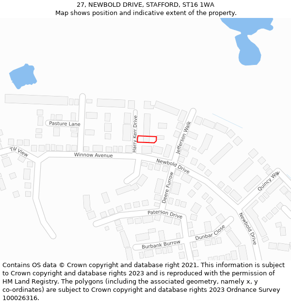 27, NEWBOLD DRIVE, STAFFORD, ST16 1WA: Location map and indicative extent of plot