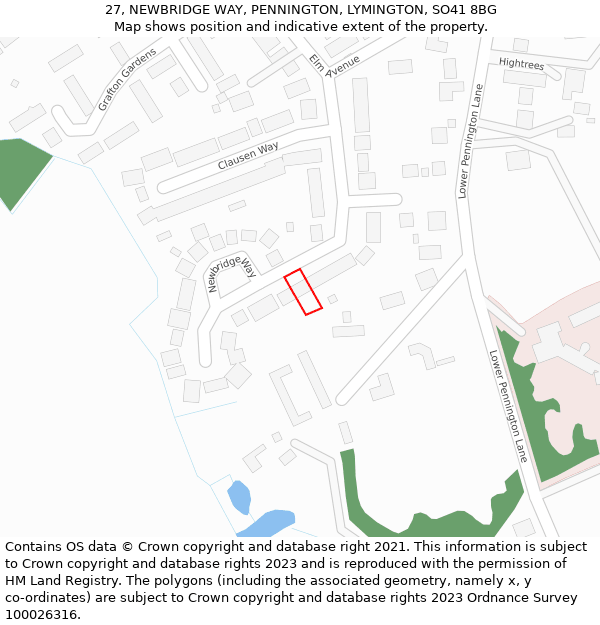 27, NEWBRIDGE WAY, PENNINGTON, LYMINGTON, SO41 8BG: Location map and indicative extent of plot