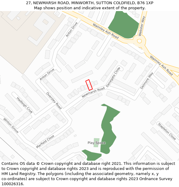 27, NEWMARSH ROAD, MINWORTH, SUTTON COLDFIELD, B76 1XP: Location map and indicative extent of plot