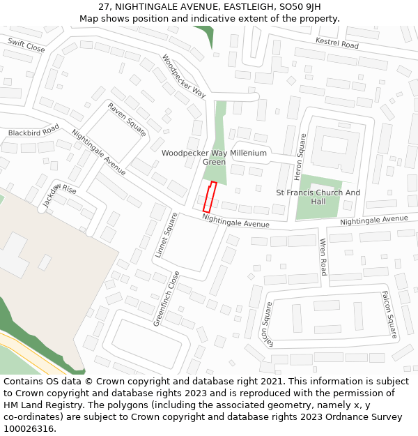 27, NIGHTINGALE AVENUE, EASTLEIGH, SO50 9JH: Location map and indicative extent of plot