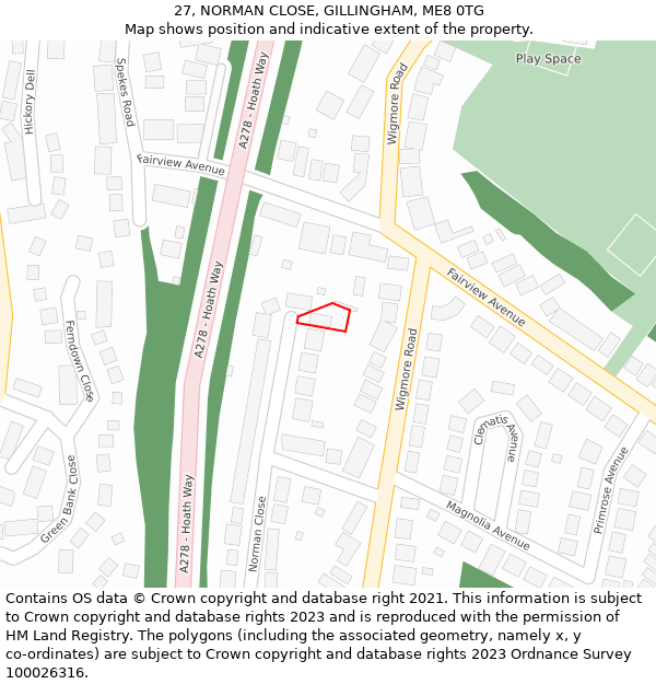 27, NORMAN CLOSE, GILLINGHAM, ME8 0TG: Location map and indicative extent of plot