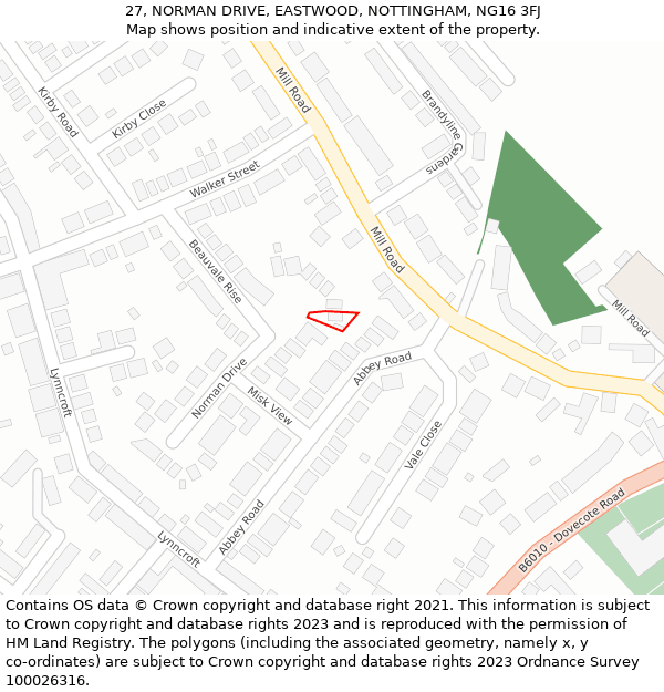 27, NORMAN DRIVE, EASTWOOD, NOTTINGHAM, NG16 3FJ: Location map and indicative extent of plot