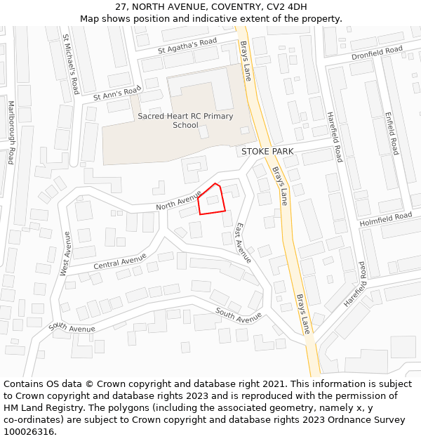 27, NORTH AVENUE, COVENTRY, CV2 4DH: Location map and indicative extent of plot