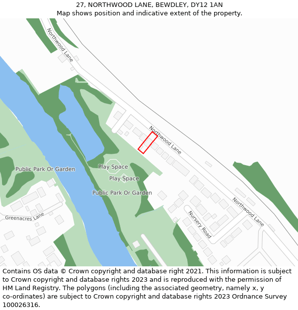 27, NORTHWOOD LANE, BEWDLEY, DY12 1AN: Location map and indicative extent of plot