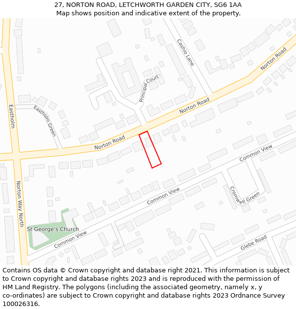 27, NORTON ROAD, LETCHWORTH GARDEN CITY, SG6 1AA: Location map and indicative extent of plot