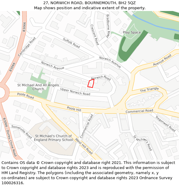 27, NORWICH ROAD, BOURNEMOUTH, BH2 5QZ: Location map and indicative extent of plot