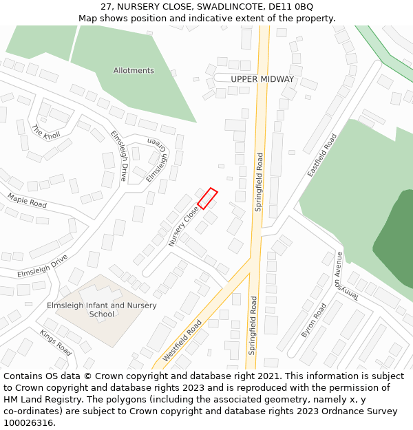 27, NURSERY CLOSE, SWADLINCOTE, DE11 0BQ: Location map and indicative extent of plot