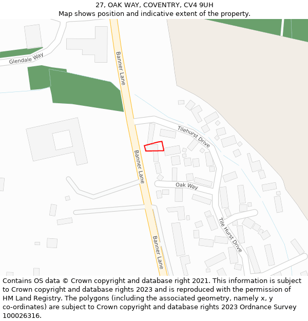 27, OAK WAY, COVENTRY, CV4 9UH: Location map and indicative extent of plot