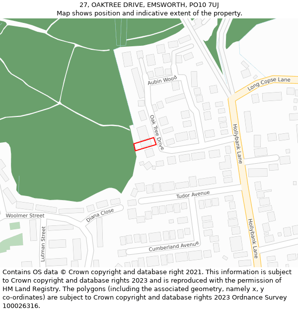 27, OAKTREE DRIVE, EMSWORTH, PO10 7UJ: Location map and indicative extent of plot