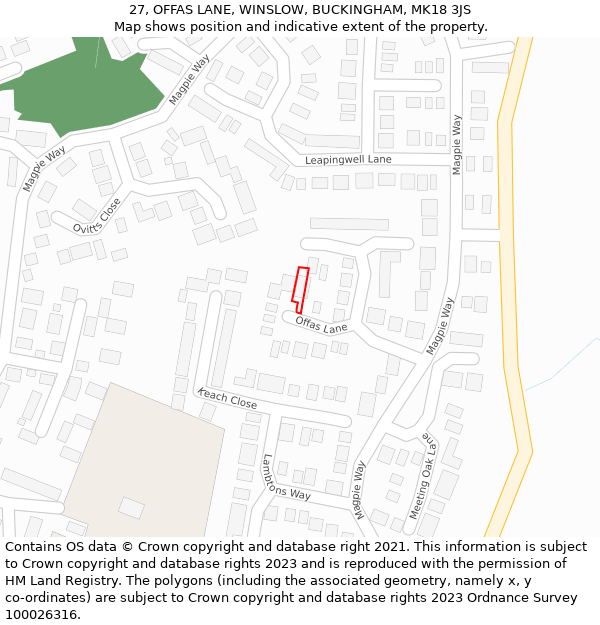 27, OFFAS LANE, WINSLOW, BUCKINGHAM, MK18 3JS: Location map and indicative extent of plot