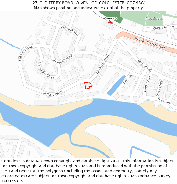 27, OLD FERRY ROAD, WIVENHOE, COLCHESTER, CO7 9SW: Location map and indicative extent of plot