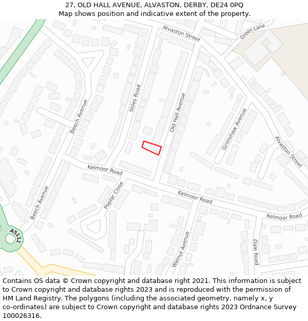27, OLD HALL AVENUE, ALVASTON, DERBY, DE24 0PQ: Location map and indicative extent of plot