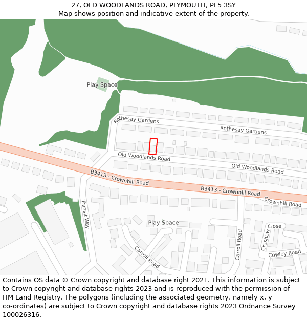 27, OLD WOODLANDS ROAD, PLYMOUTH, PL5 3SY: Location map and indicative extent of plot