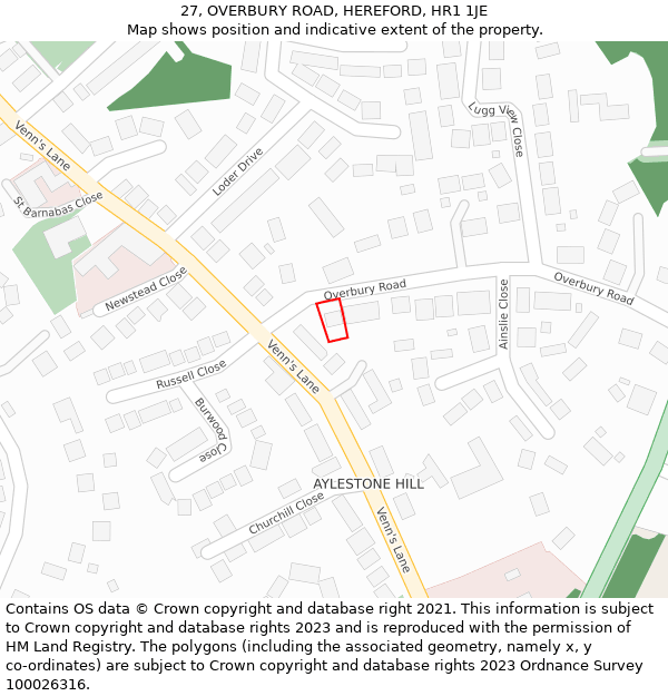 27, OVERBURY ROAD, HEREFORD, HR1 1JE: Location map and indicative extent of plot