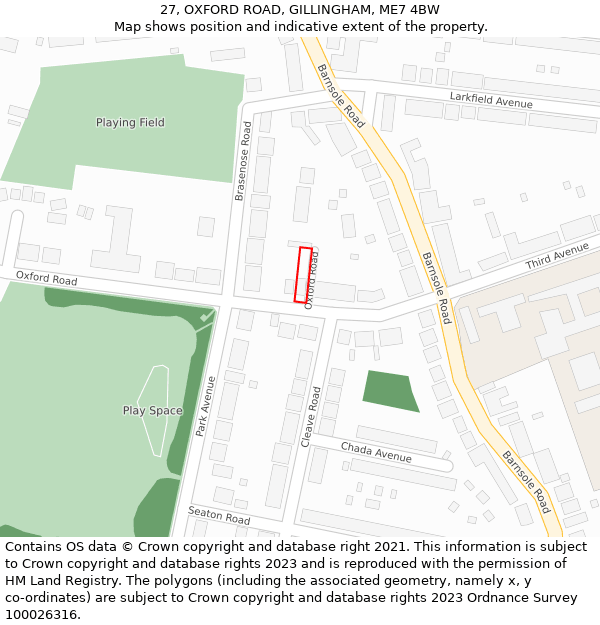 27, OXFORD ROAD, GILLINGHAM, ME7 4BW: Location map and indicative extent of plot