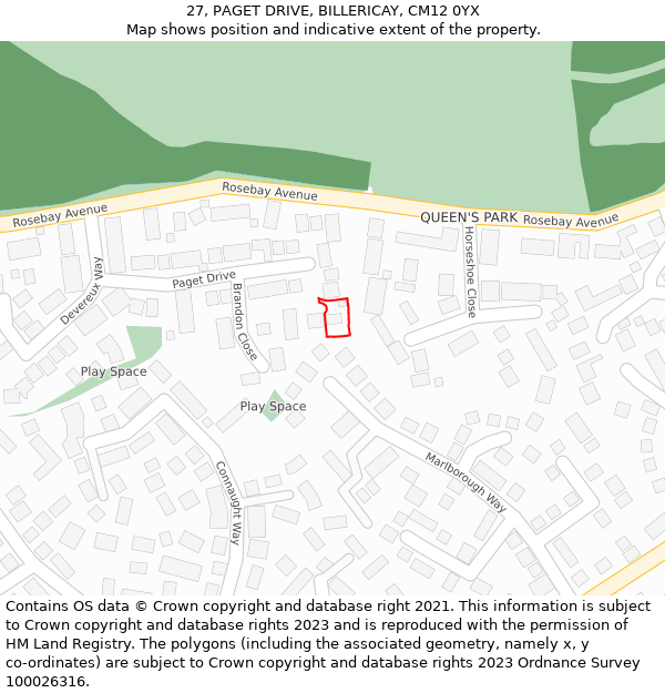 27, PAGET DRIVE, BILLERICAY, CM12 0YX: Location map and indicative extent of plot
