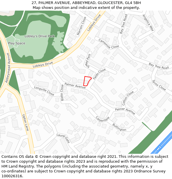 27, PALMER AVENUE, ABBEYMEAD, GLOUCESTER, GL4 5BH: Location map and indicative extent of plot