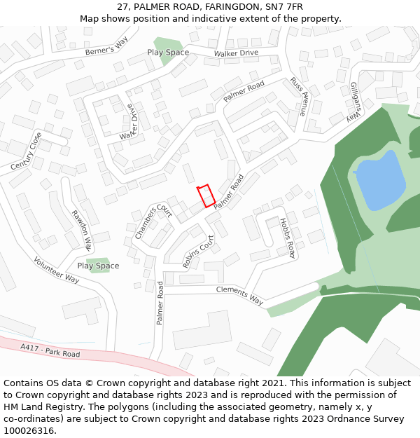 27, PALMER ROAD, FARINGDON, SN7 7FR: Location map and indicative extent of plot