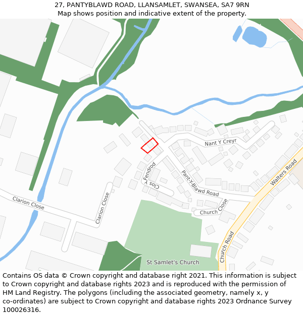 27, PANTYBLAWD ROAD, LLANSAMLET, SWANSEA, SA7 9RN: Location map and indicative extent of plot