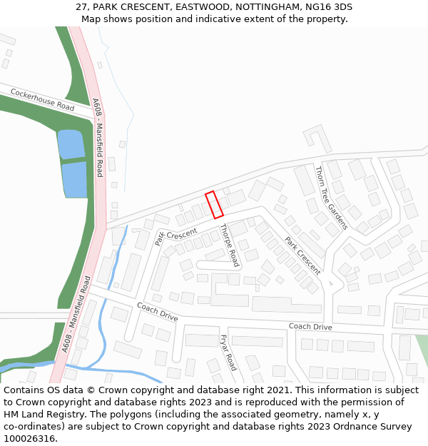 27, PARK CRESCENT, EASTWOOD, NOTTINGHAM, NG16 3DS: Location map and indicative extent of plot
