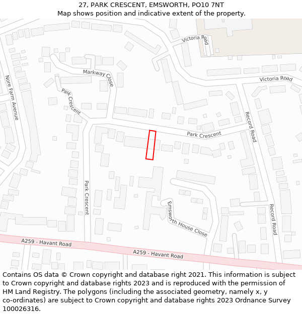 27, PARK CRESCENT, EMSWORTH, PO10 7NT: Location map and indicative extent of plot