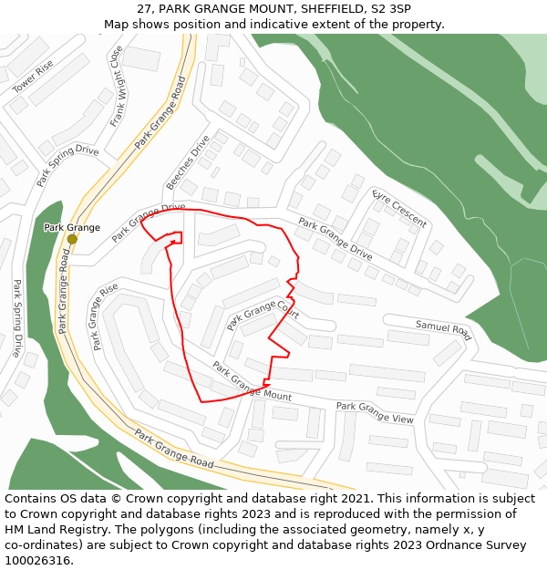 27, PARK GRANGE MOUNT, SHEFFIELD, S2 3SP: Location map and indicative extent of plot