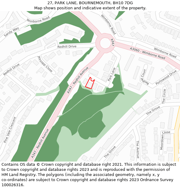 27, PARK LANE, BOURNEMOUTH, BH10 7DG: Location map and indicative extent of plot
