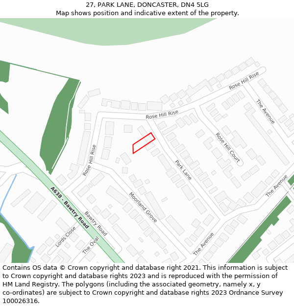 27, PARK LANE, DONCASTER, DN4 5LG: Location map and indicative extent of plot