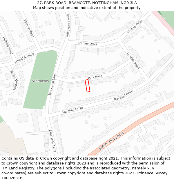 27, PARK ROAD, BRAMCOTE, NOTTINGHAM, NG9 3LA: Location map and indicative extent of plot