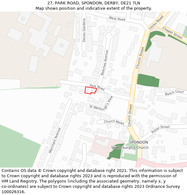 27, PARK ROAD, SPONDON, DERBY, DE21 7LN: Location map and indicative extent of plot