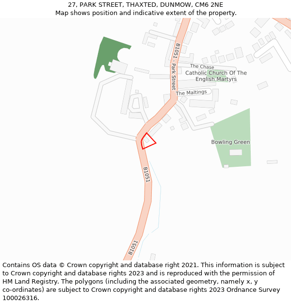 27, PARK STREET, THAXTED, DUNMOW, CM6 2NE: Location map and indicative extent of plot