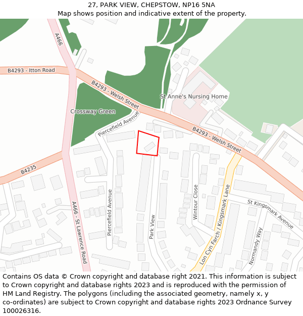 27, PARK VIEW, CHEPSTOW, NP16 5NA: Location map and indicative extent of plot