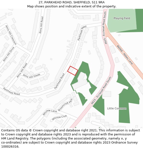 27, PARKHEAD ROAD, SHEFFIELD, S11 9RA: Location map and indicative extent of plot