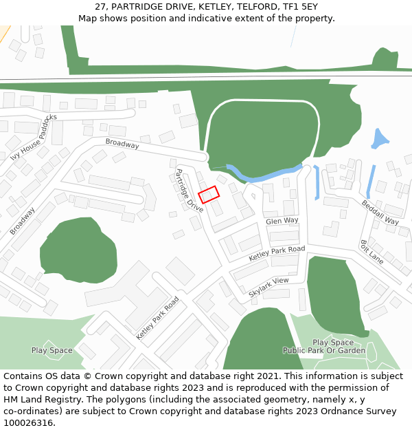 27, PARTRIDGE DRIVE, KETLEY, TELFORD, TF1 5EY: Location map and indicative extent of plot