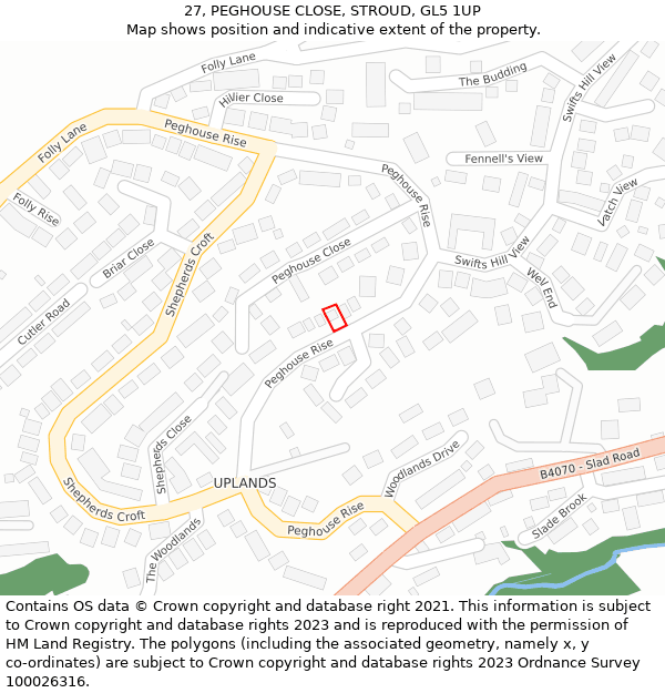 27, PEGHOUSE CLOSE, STROUD, GL5 1UP: Location map and indicative extent of plot