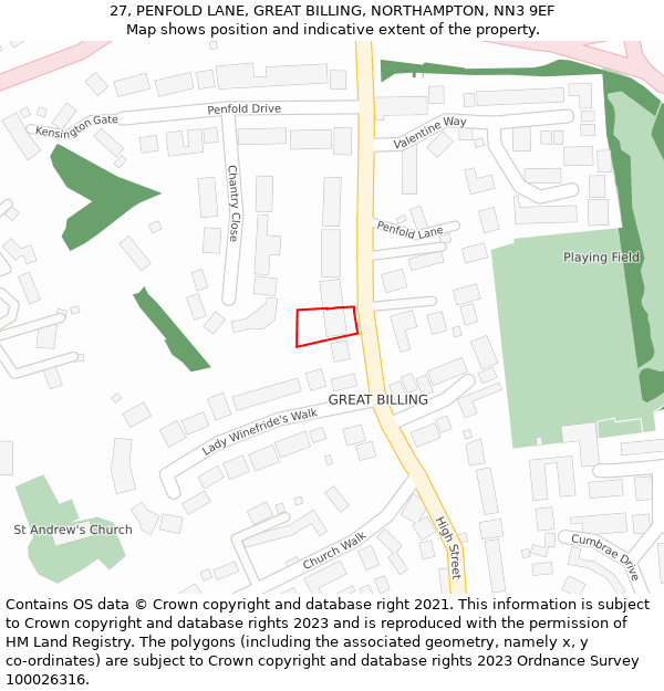 27, PENFOLD LANE, GREAT BILLING, NORTHAMPTON, NN3 9EF: Location map and indicative extent of plot