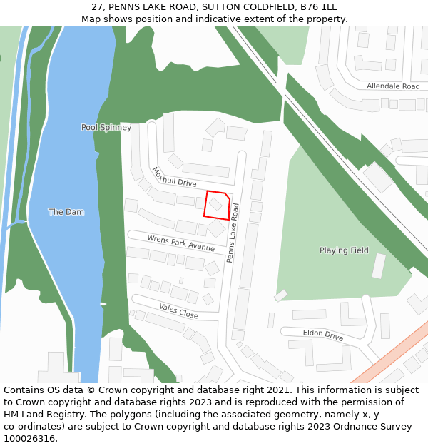 27, PENNS LAKE ROAD, SUTTON COLDFIELD, B76 1LL: Location map and indicative extent of plot