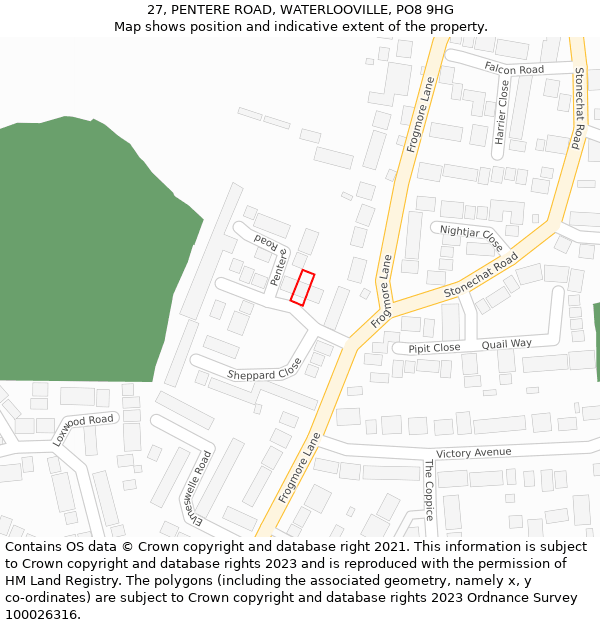 27, PENTERE ROAD, WATERLOOVILLE, PO8 9HG: Location map and indicative extent of plot