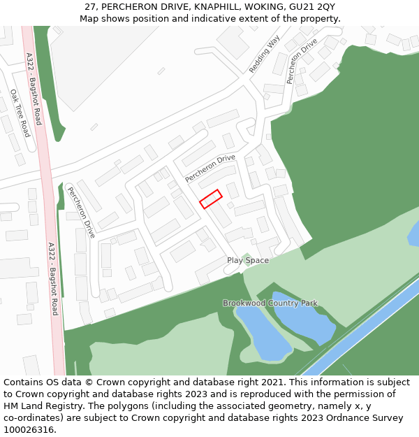 27, PERCHERON DRIVE, KNAPHILL, WOKING, GU21 2QY: Location map and indicative extent of plot