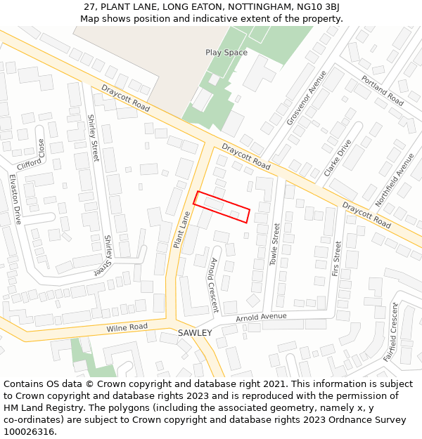 27, PLANT LANE, LONG EATON, NOTTINGHAM, NG10 3BJ: Location map and indicative extent of plot