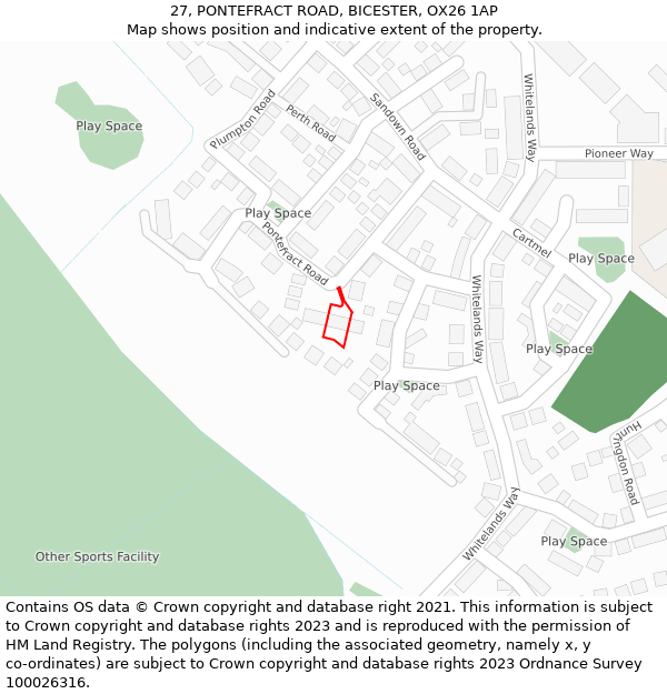 27, PONTEFRACT ROAD, BICESTER, OX26 1AP: Location map and indicative extent of plot