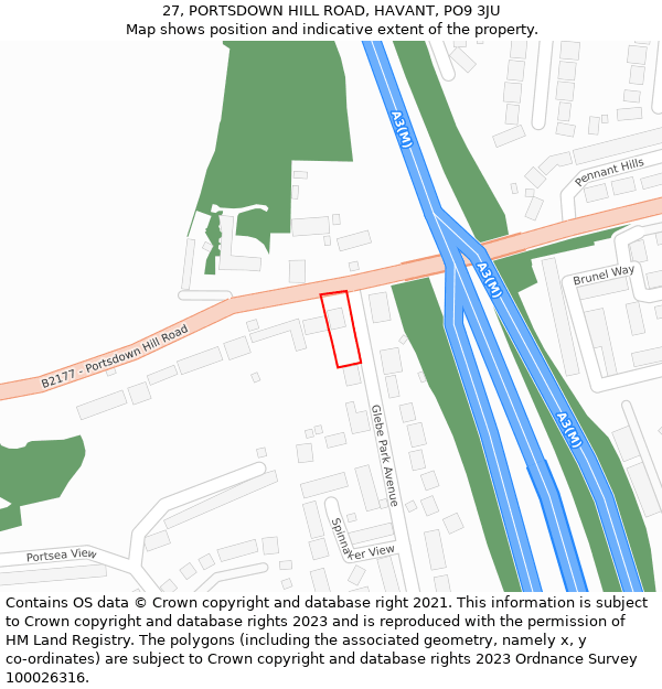 27, PORTSDOWN HILL ROAD, HAVANT, PO9 3JU: Location map and indicative extent of plot