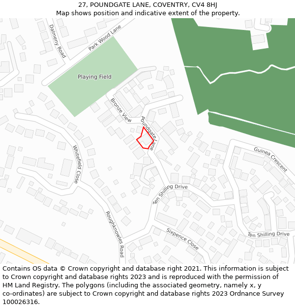 27, POUNDGATE LANE, COVENTRY, CV4 8HJ: Location map and indicative extent of plot