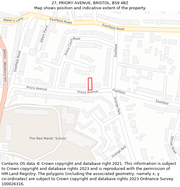 27, PRIORY AVENUE, BRISTOL, BS9 4BZ: Location map and indicative extent of plot
