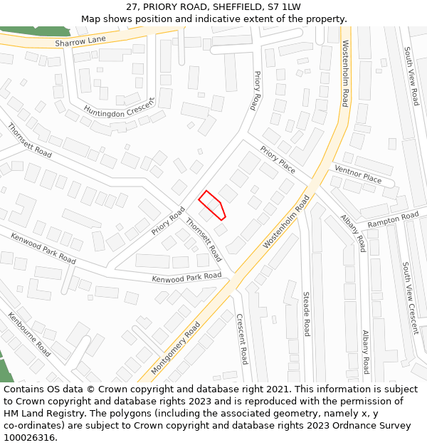 27, PRIORY ROAD, SHEFFIELD, S7 1LW: Location map and indicative extent of plot