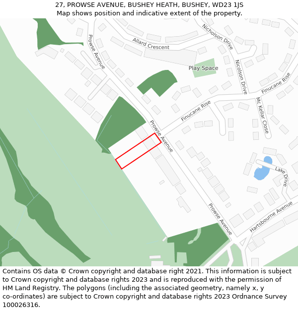 27, PROWSE AVENUE, BUSHEY HEATH, BUSHEY, WD23 1JS: Location map and indicative extent of plot