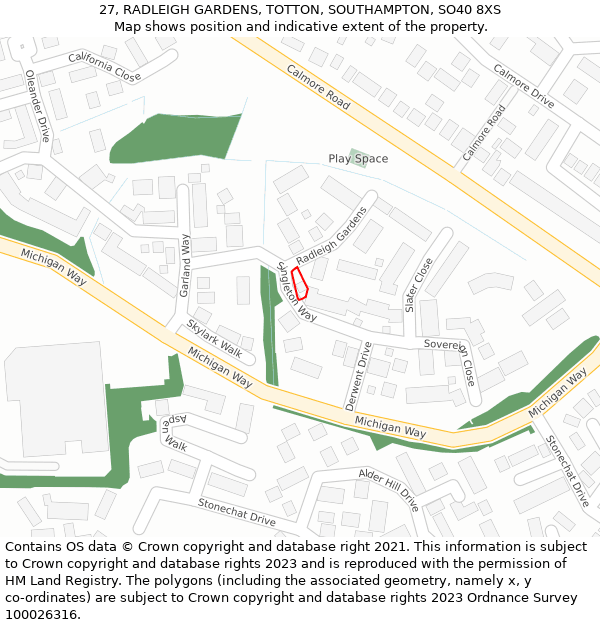 27, RADLEIGH GARDENS, TOTTON, SOUTHAMPTON, SO40 8XS: Location map and indicative extent of plot