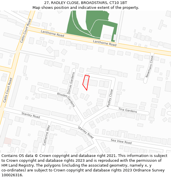 27, RADLEY CLOSE, BROADSTAIRS, CT10 1BT: Location map and indicative extent of plot