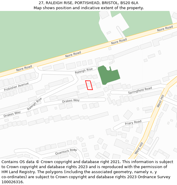 27, RALEIGH RISE, PORTISHEAD, BRISTOL, BS20 6LA: Location map and indicative extent of plot